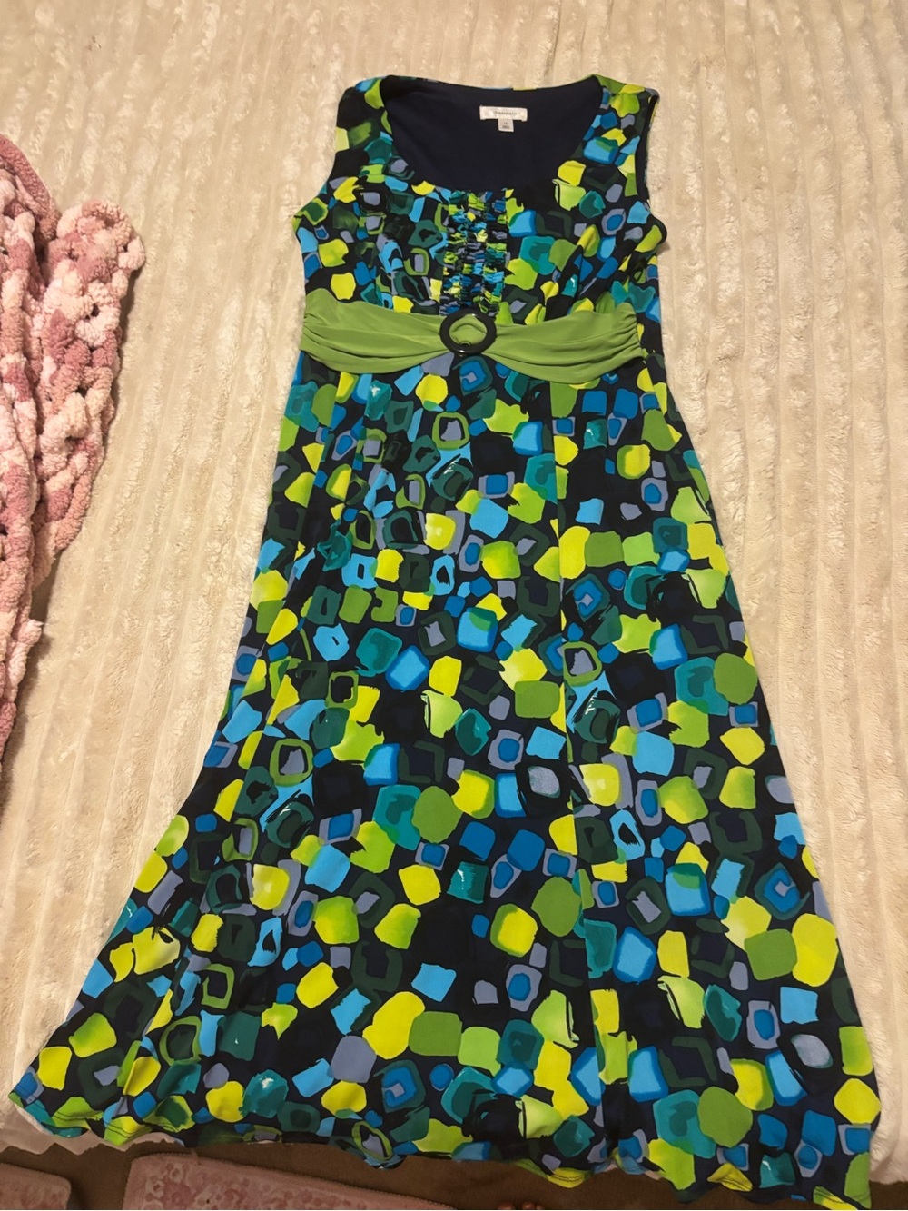dressbarn Navy Dress with Bright Blue and Lime Trim